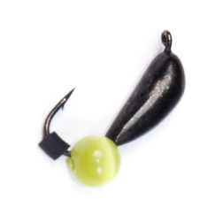           Мормышка вольф. Lucky John БАНАН спортивный с петел. 025/Y и бисером желтый кошачий глаз