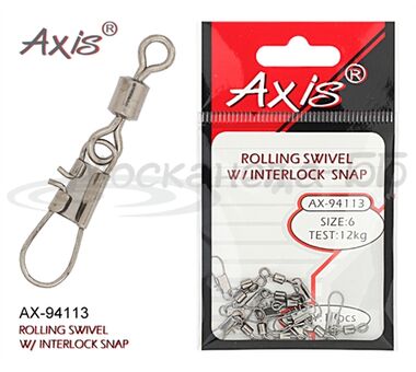 Вертлюг с застежкой  "Interlock" AXIS, #10 тест 10 кг, 10шт