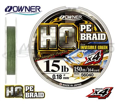 Леска плетеная OWNER HQ PE Braid 4X, Invisible Green, 150м, 0.12mm