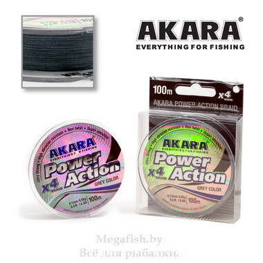 Шнур плетеный Akara Power Action X-4 Grey 100м (9кг) 0,14