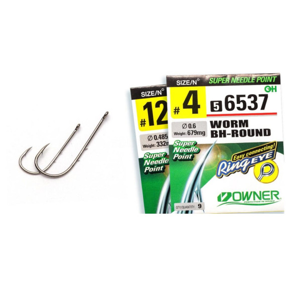 Одинарный крючок OWNER WORM BH-ROUND №4 (9шт)